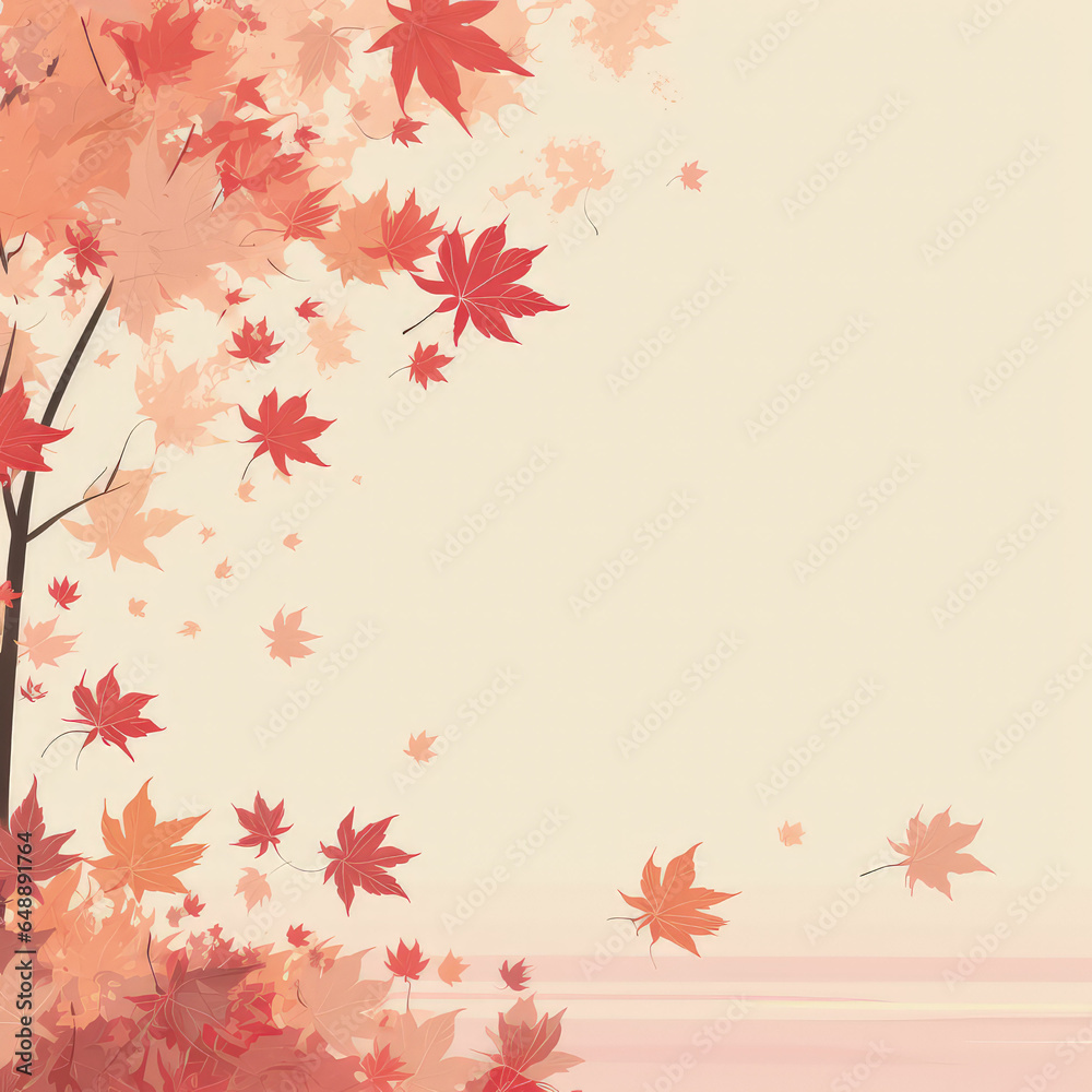Autumn seasonal background of red and orange autumn leaves on an isolated background