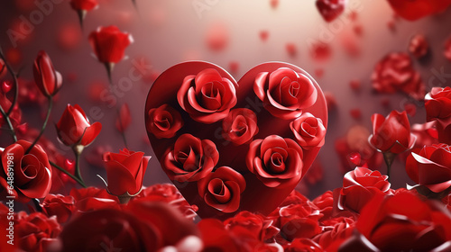 Happy valentines day design with roses flower in a heart shape. Generative Ai