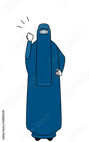Muslim woman in burqa posing with guts.