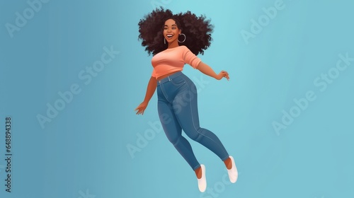 Young slim african american female in big jeans enjoy weight loss result with fat abstract body around photo