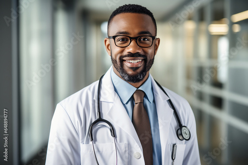 Portrait of a african american doctor. Generative AI