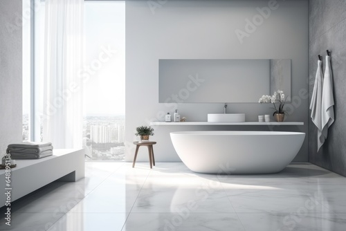 modern bathroom interior with bathtub. Generative Ai