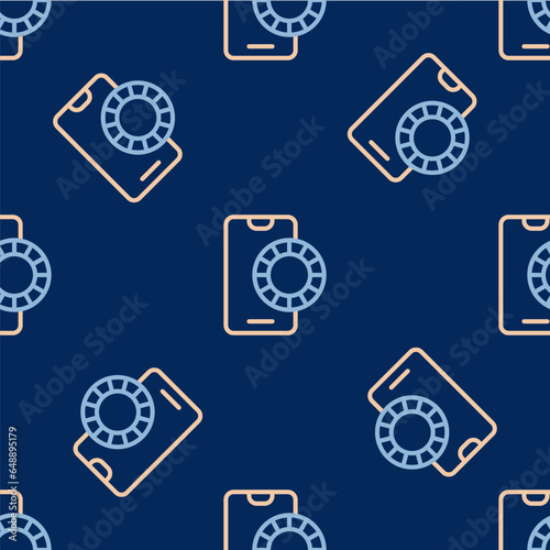 Line Online sports betting icon isolated seamless pattern on blue background. Sport bet bookmaker. Betting online make money. Vector