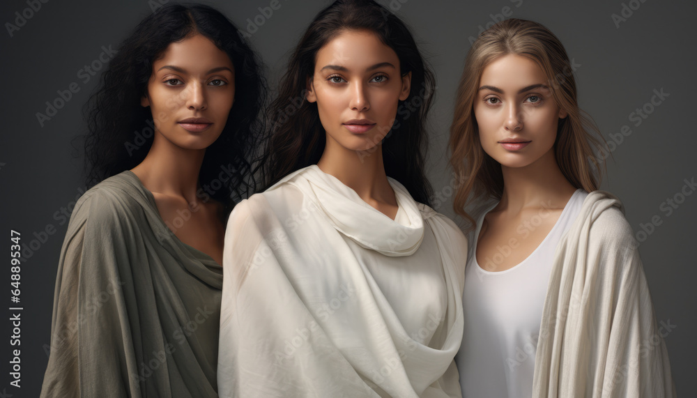 Portrait of three multicultural women standing together