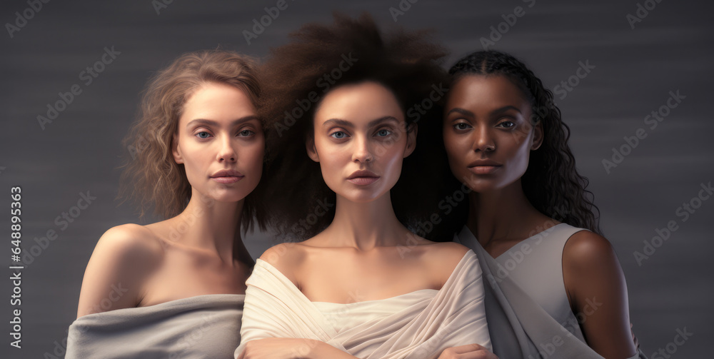 Obraz premium Portrait of three multicultural women standing together