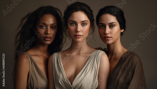 Portrait of three multicultural women standing together