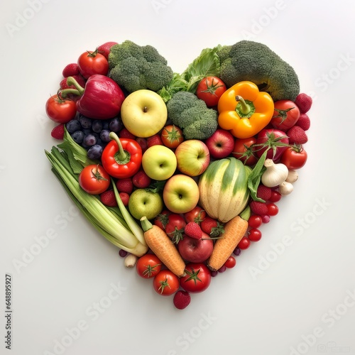 fruits and vegetables, heart shaped, AI generated