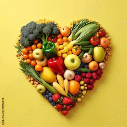 fruits and vegetables  heart shaped  AI generated