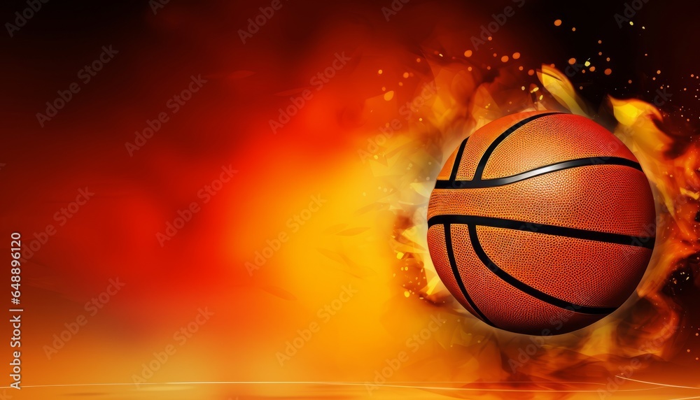 basketball ball in fire, banner, AI generated