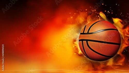 basketball ball in fire, banner, AI generated © DejaReve