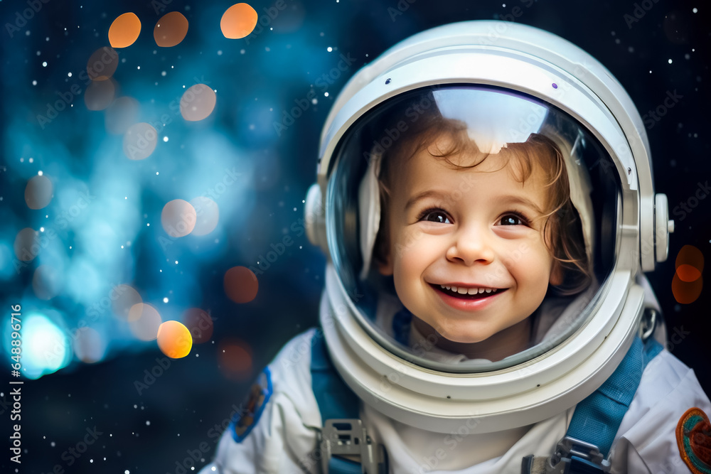 Portrait of a cute little boy in astronaut helmet. Space theme. Portrait of a cute little boy in astronaut helmet. Space theme.