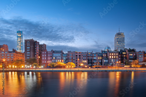Boston  Massachusetts  USA skyline on the Charles River at dawn.