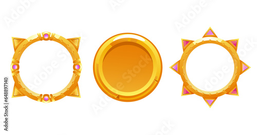 Game frame ui avatar fantasy circle badge medieval round isolated concept. Vector flat graphic design illustration