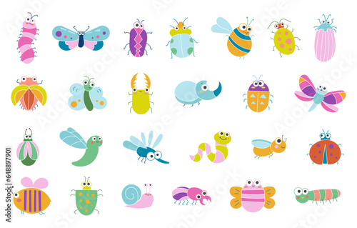 Fototapeta Naklejka Na Ścianę i Meble -  Cute insects cartoon characters. Funny small animals. Vector drawing. Collection of design elements.