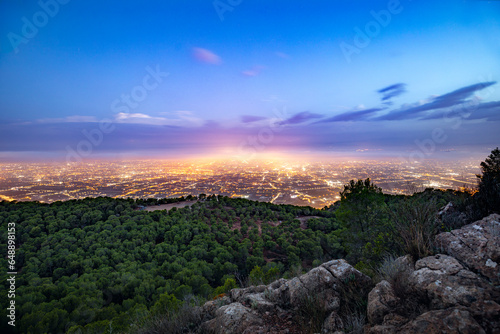 Cuadro en lienzo Panoramic of the orchard of Murcia, Spain, with the city as the protagonist at d