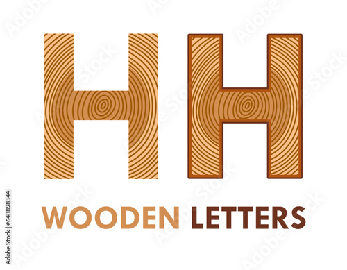h Wooden letters design logo template illustration