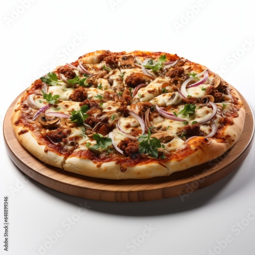 meat pizza on a white background