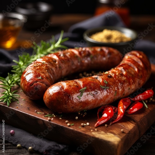 meat sausage on a wooden board on the table