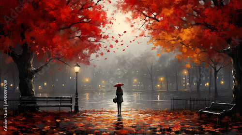 Beautiful autumn landscapes in the rain, nostalgic atmosphere, all the colors of autumn.