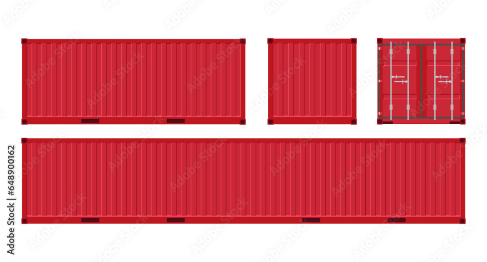 Set of red shipping cargo containers for transportation. Vector illustration in flat style. Isolated on white background.	
 - obrazy, fototapety, plakaty 