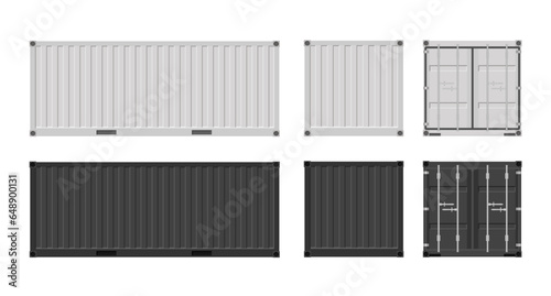 Large shipping containers. White and black cargo containers. Vector illustration. Isolated on white background.	
