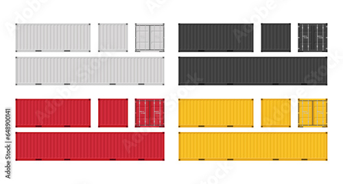 Large shipping containers. Set of cargo containers in different colors. Vector illustration. Isolated on white background.	
