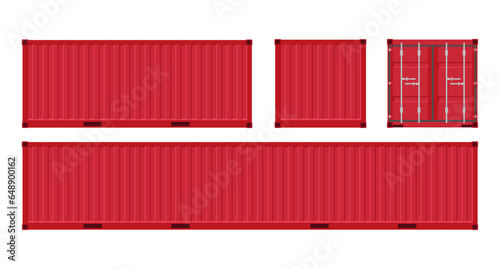 Set of red shipping cargo containers for transportation. Vector illustration in flat style. Isolated on white background.	
