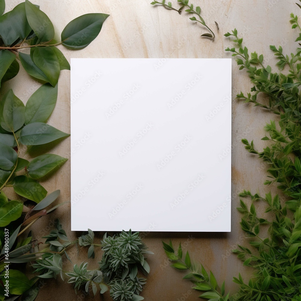 Square white card with plants Generative AI Square white card with plants Generative AI