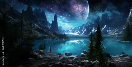 moraine lake within a hyper realistic sci fi hd wallpaper