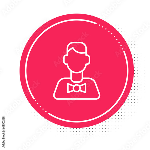 White line Casino dealer icon isolated on white background. Casino croupier. Red circle button. Vector