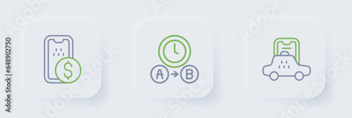 Set line Taxi mobile app, waiting time and Mobile banking icon. Vector