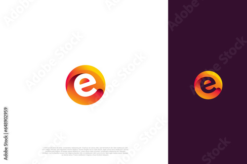 Initial lowercase letter e rounded logo, gradient vibrant colorful glossy colors. Vector design template