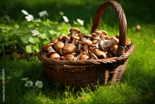 A wicker basket with forest mushrooms