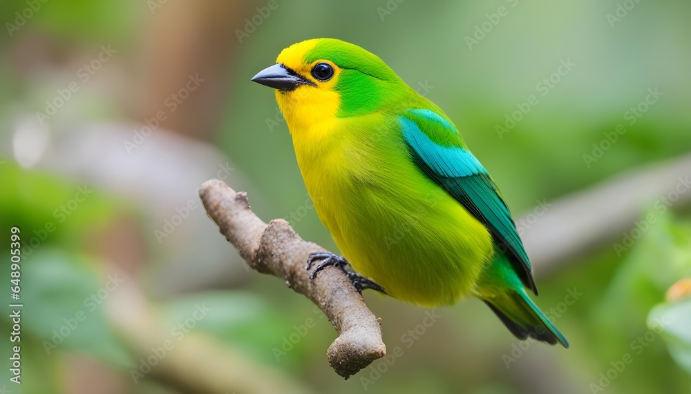 Fototapeta premium Beautiful yellow Cute bird staying in the branch isolated with forest theme.