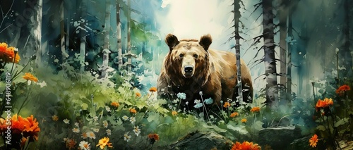 Illustration painting of bear in the Wood © Adi