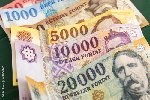 Hungarian forint, paper money, financial and business concept, close up