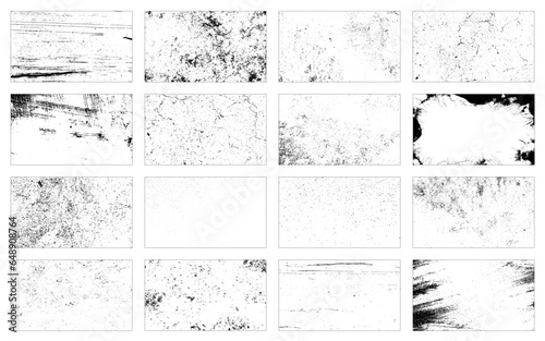 Collection of urban grungy textures. Dirty and distressed paint on old wall. Crackle line and scratch on concrete and stone surface. Abstract vector background in black and white color.