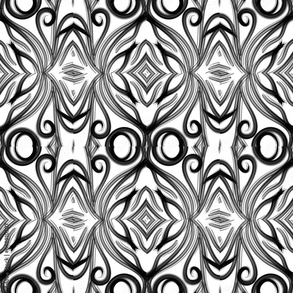 Fototapeta premium Seamless Black and white batik ethnic borneo pattern background