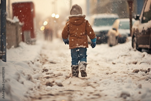 child foot run in snow on street © dobok