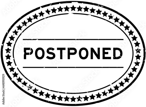 Grunge black postponed word oval rubber seal stamp on white background