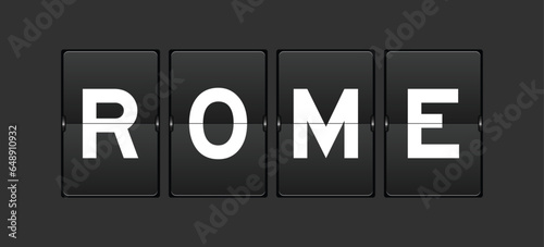 Black color analog flip board with word rome on gray background