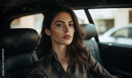 Caucasian Woman Beautiful In Vehicle Background Generative AI
