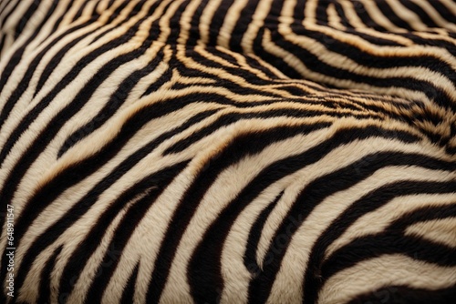 Detail of a black and white stripes on a zebra skin. ai generative