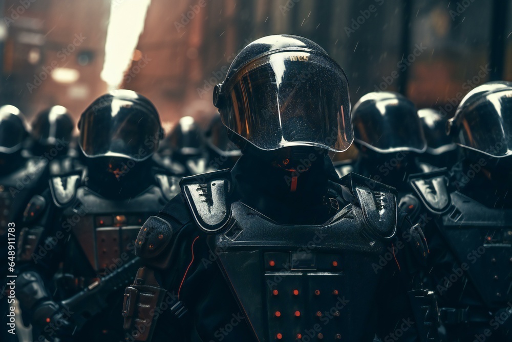 Cyber Army. Masked Armored Riot Police on the streets. Futuristic SWAT. Cyber Army. Masked Armored Riot Police on the streets. Futuristic SWAT.