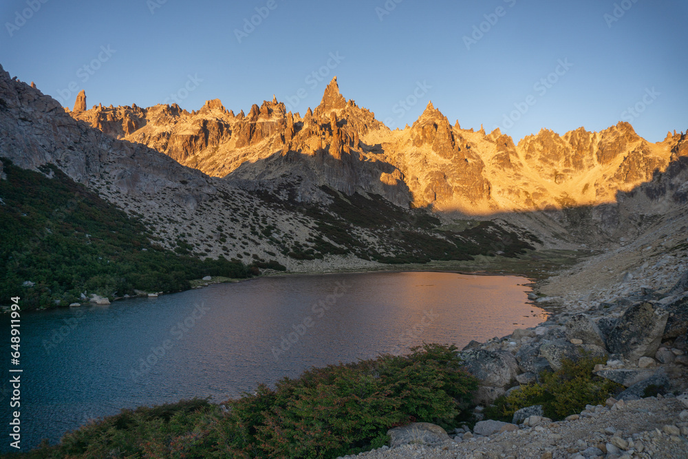View of the mountains and lake at sunrise