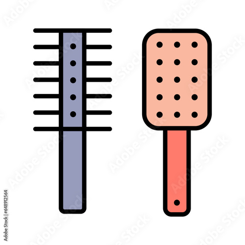 Vector illustration of brush and hair symbol. Set of hairbrush stock symbols. Vector isolated on white background. Pictogram or sign for web page, promo.