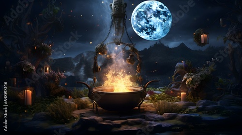 halloween cauldron in the night