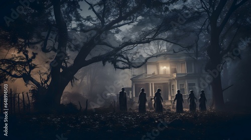 halloween night scene with haunted mansion