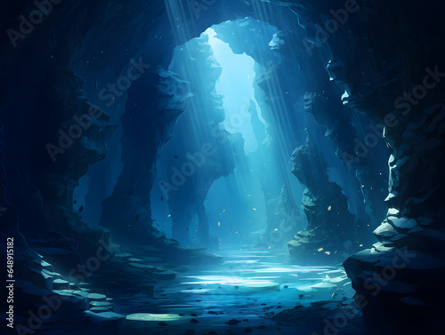 Deep Blue Ocean Scene: Cavern Entrance