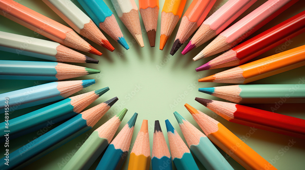 Vividly circled color pencils, an artistic spectrum of creative potential. Vividly circled color pencils, an artistic spectrum of creative potential.